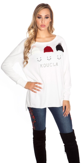 Trendy sweater with glitter rivets White